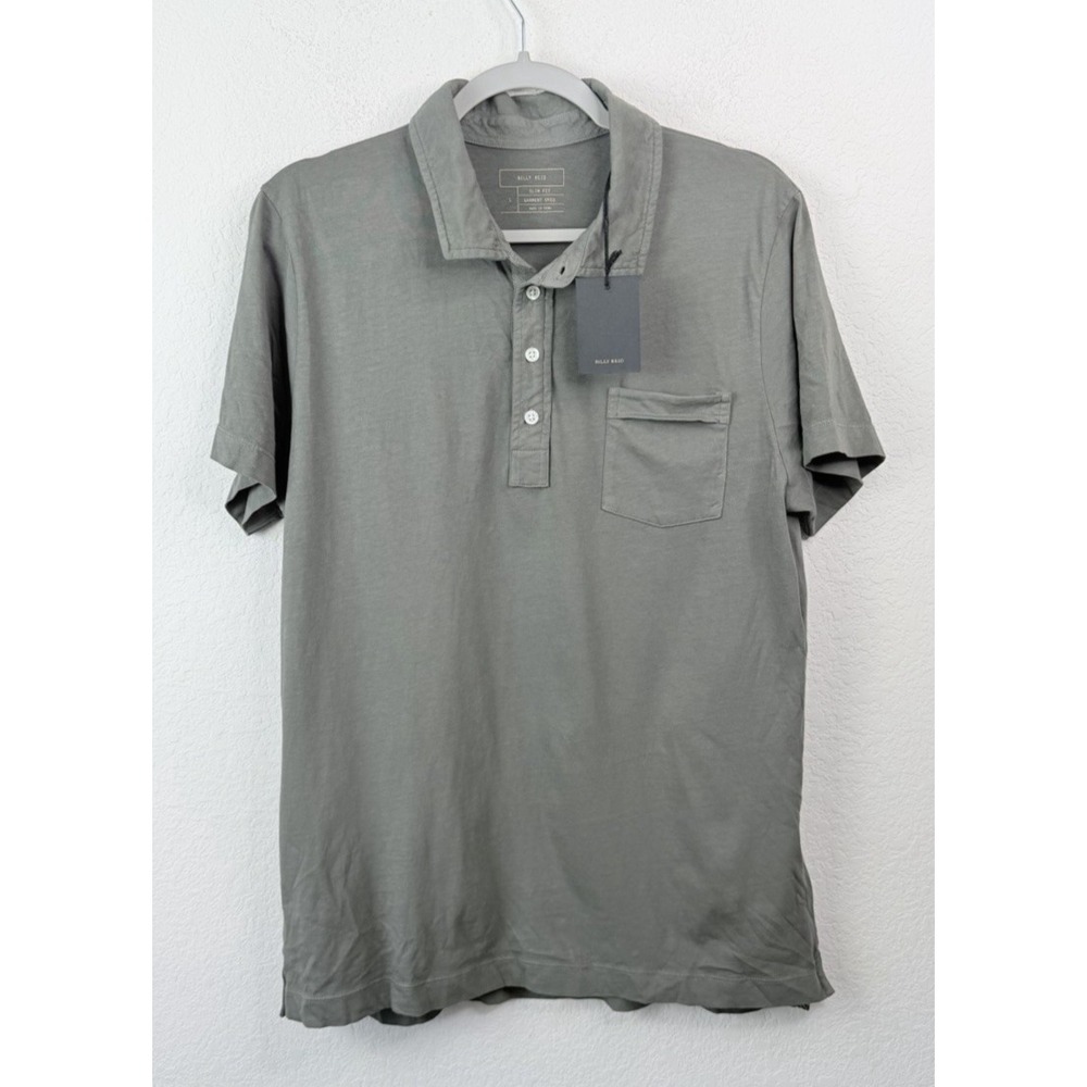 Billy Reid Pensacola Polo Shirt Mens L Slim Fit Washed Grey NWT $88 Garment Dyed